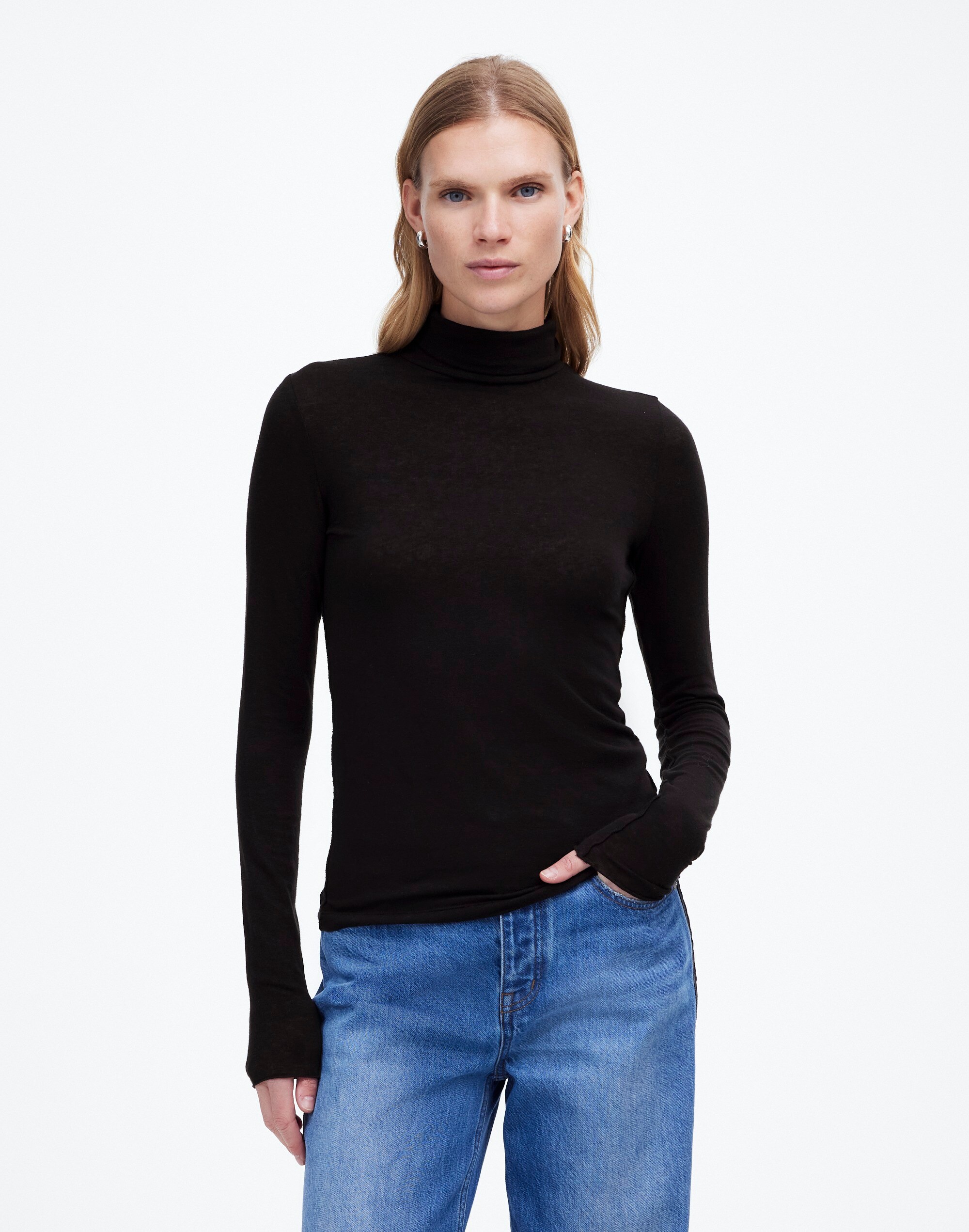 Wool-Blend Turtleneck Long-Sleeve Tee