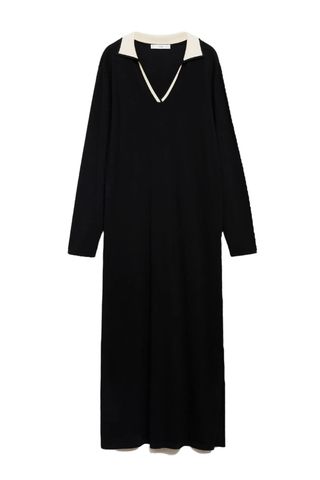 Contrast Collar Long Sleeve Knit Dress