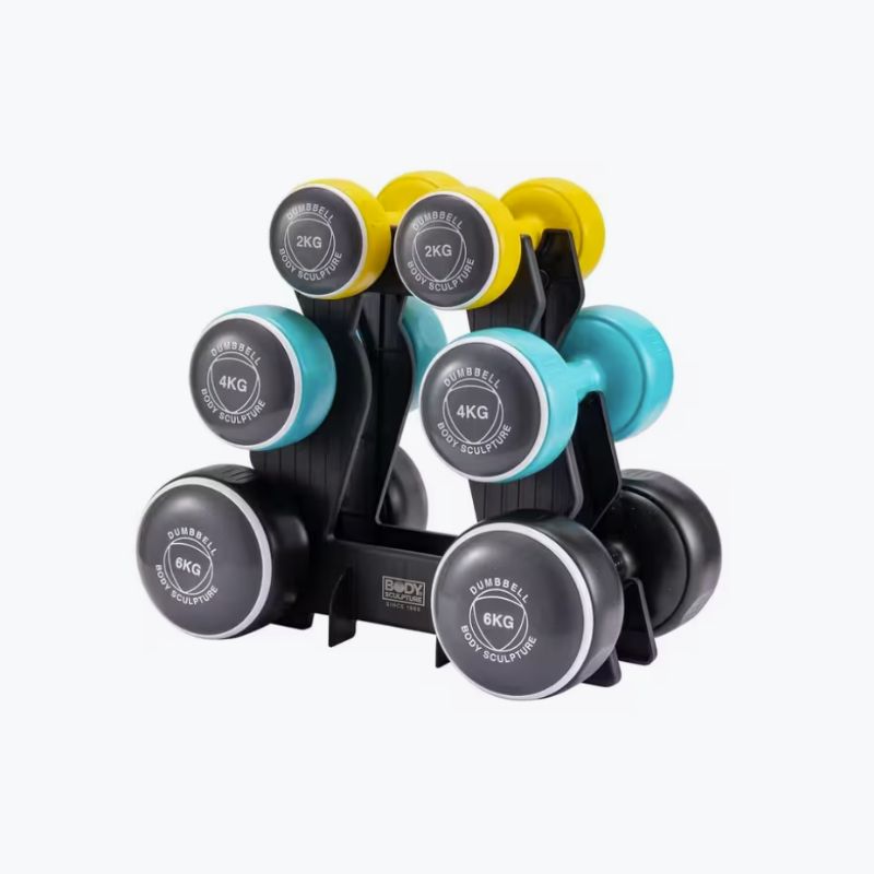 Decathlon dumbbell rack of three weights