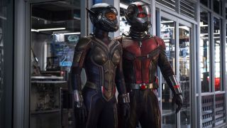 Costumed Scott Lang and Hope van Dyne in Ant-Man and the Wasp