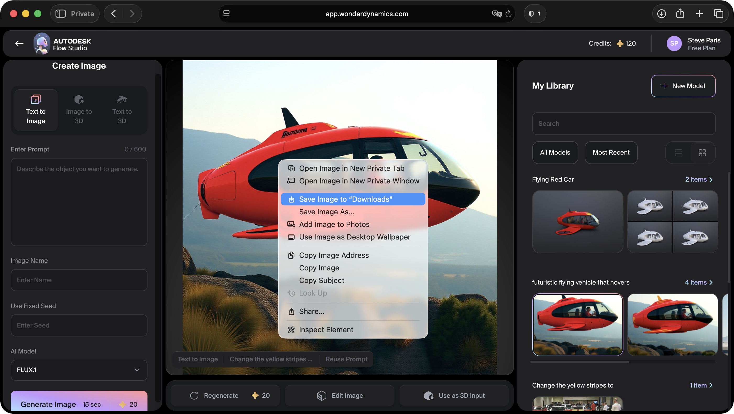 Using Wonder Tools in Autodesk Flow Studio to see what 3D models we can create with AI