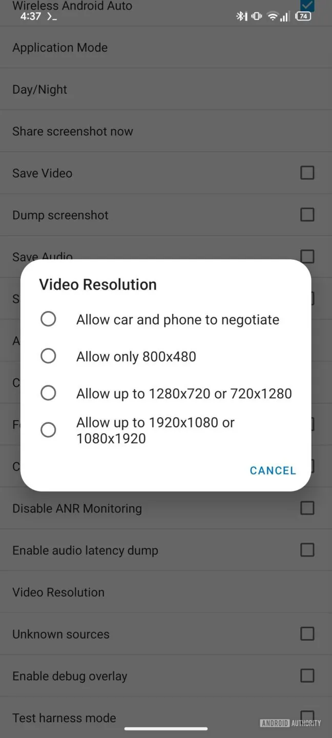 video resolution support in Android Auto