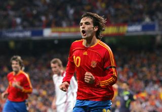 Fernando Morientes celebrates after scoring a goal for Spain against Denmark in March 2007.