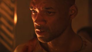 Will Smith tears up in his lab in I Am Legend.