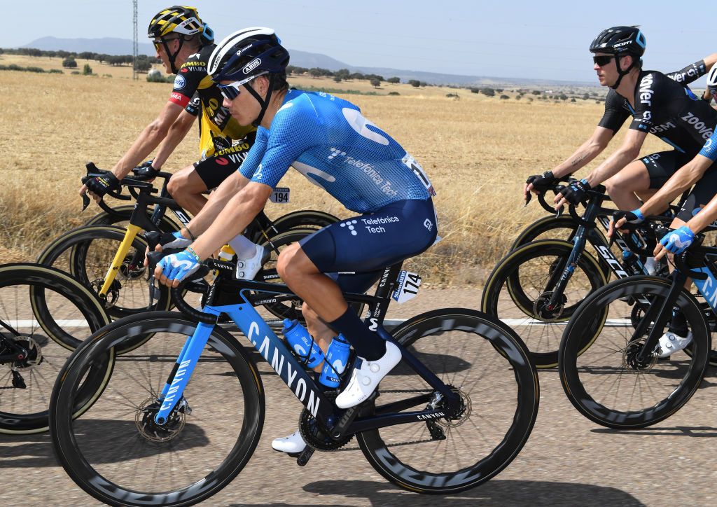 VILLANUEVA DE LA SERENA SPAIN AUGUST 27 Miguel ngel Lpez Moreno of Colombia and Movistar Team competes during the 76th Tour of Spain 2021 Stage 13 a 2037km stage from Belmez to Villanueva de la Serena lavuelta LaVuelta21 on August 27 2021 in Villanueva de la Serena Spain Photo by Tim de WaeleGetty Images