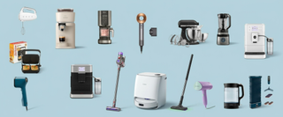 Products on blue background