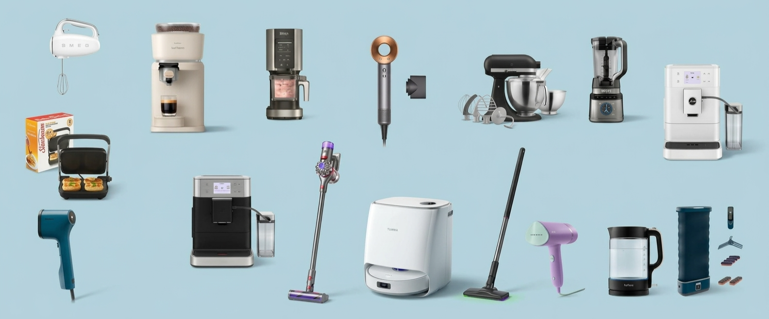 Products on blue background
