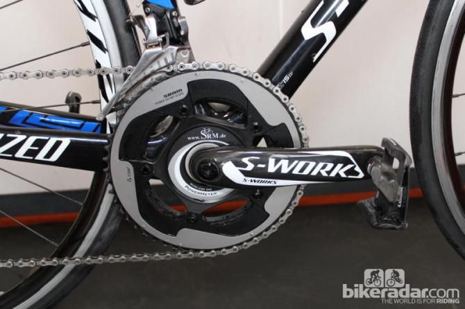 Duggan has a wireless SRM power meter on his S-Works crank with SRAM Red 2012 chainrings