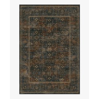 navy blue and dark brown vintage-inspired patterned rug