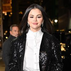 Selena Gomez wearing a sequin blazer