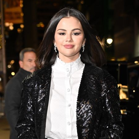 Selena Gomez wearing a sequin blazer