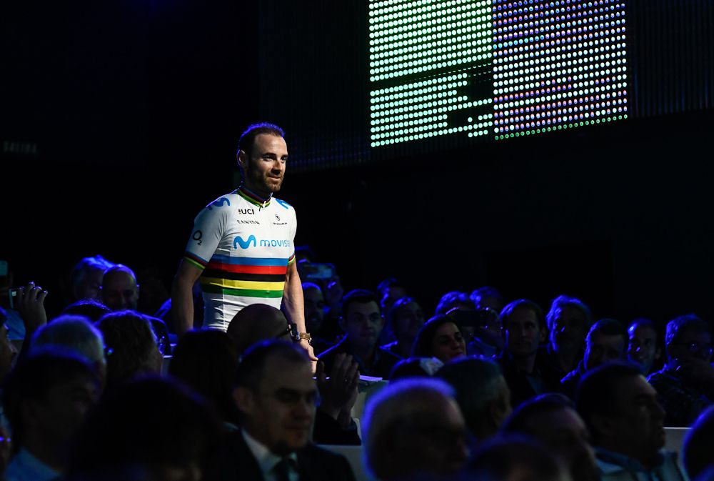 World champion Alejandro Valverde arrives at the presentation of Spain's Movistar Team on December 18 in Madrid