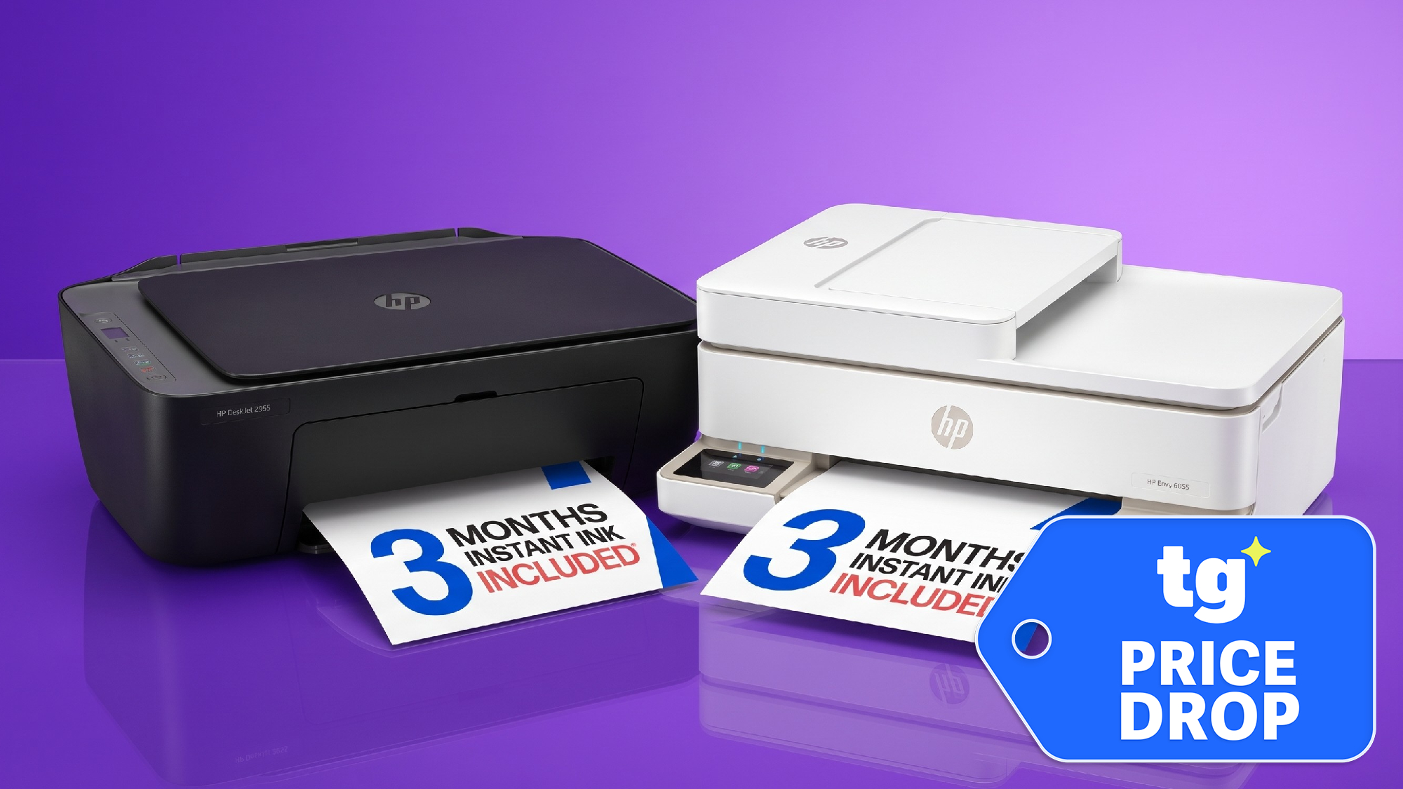 HP Printers against a violet background