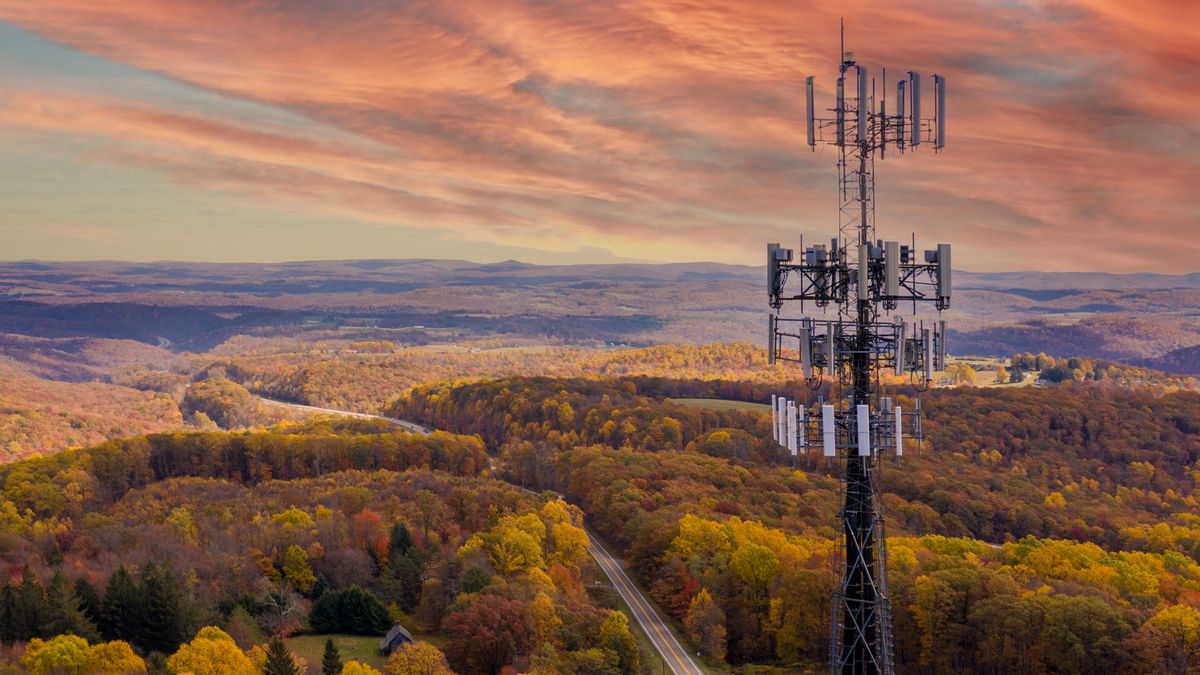 Telecommunications mast in a rural part of the UK at dusk