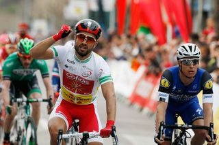 Nacer Bouhanni celebrates winning stage 2 at Volta a Catalunya