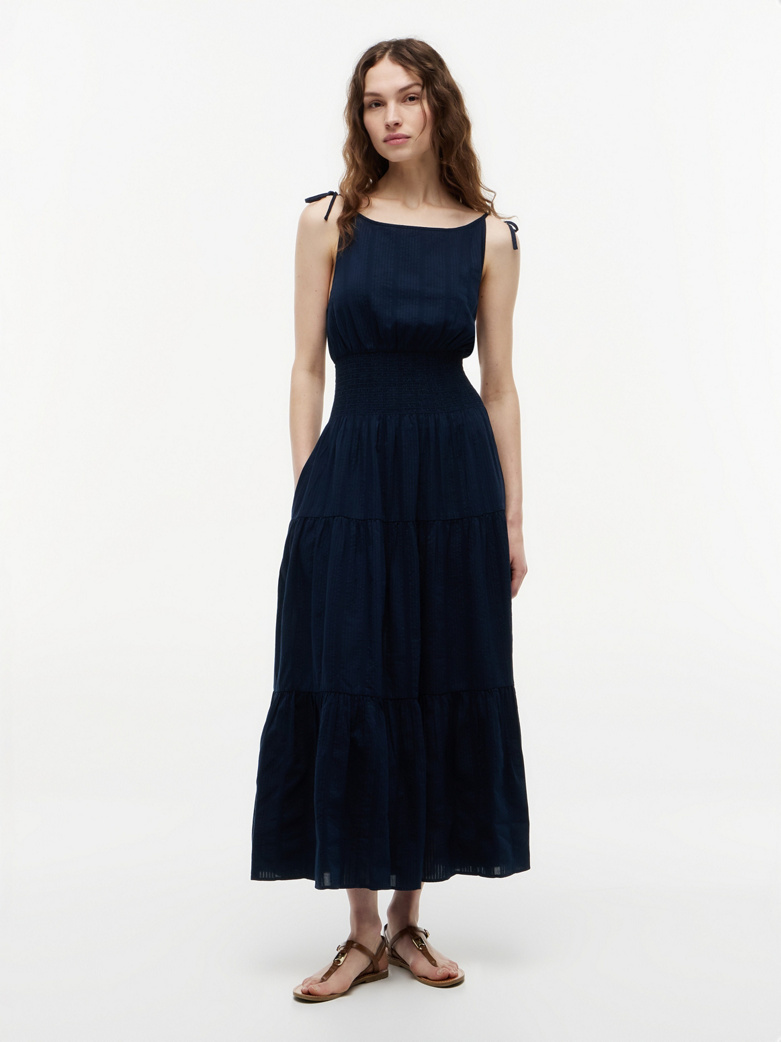 Self-Tie Strap Smock Midi Dress
