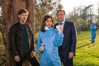 Gwilym Lee as DS Charlie Nelson, Manjinder Virk as Dr Kam Karimore, Neil Dudgeon as DCI John Barnaby, as Midsomer Murders (Mark Bourdillon/ITV)