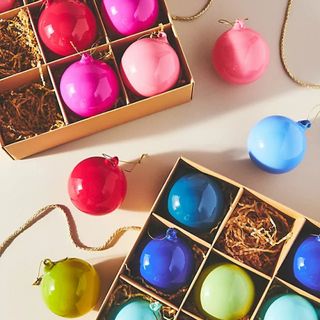 Opaque Bauble Christmas Tree Decorations, Set of 9