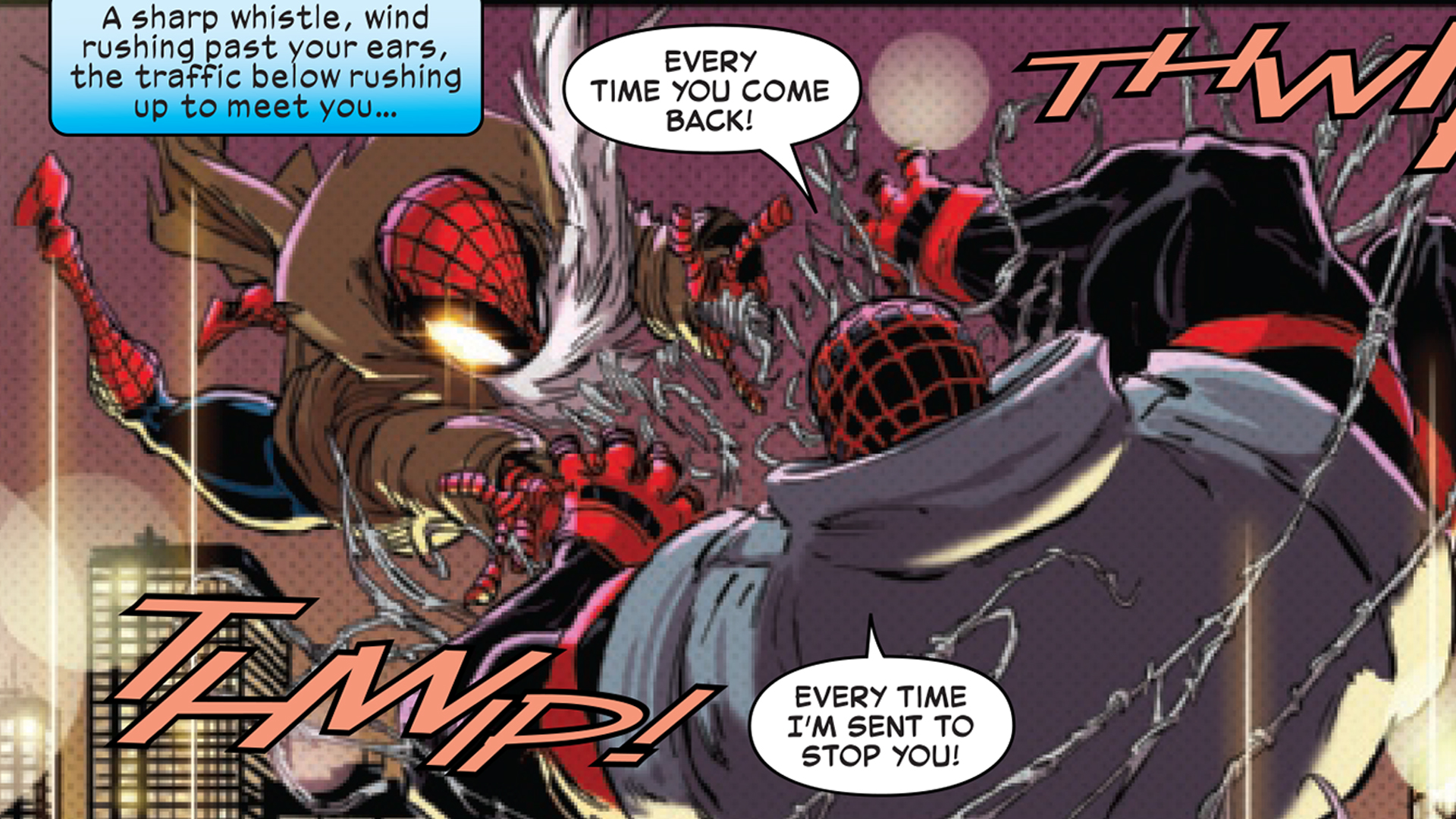 Peter Parker y Miles Morales están enfrascados en una pelea sanguinaria en Spider-Man: Reign 2 #4