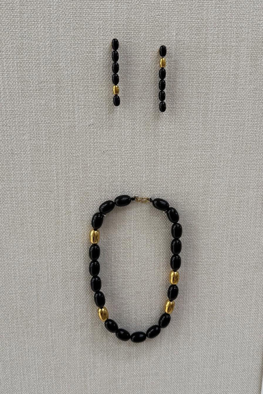 beaded black earrings and necklace
