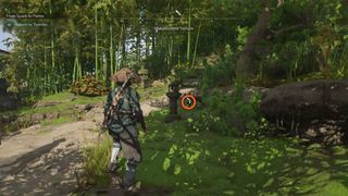 Assassin's Creed Shadows Makinoodera Temple Lost Page in grass patch next to bamboo path