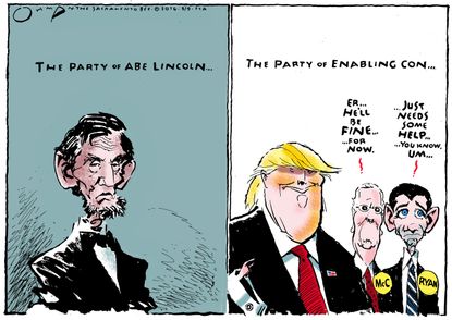 Political cartoon U.S. Republican party Abraham Lincoln Donald Trump