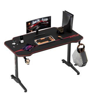 60 L-Shaped Black Gaming Computer Desk with Cable Management Grommets