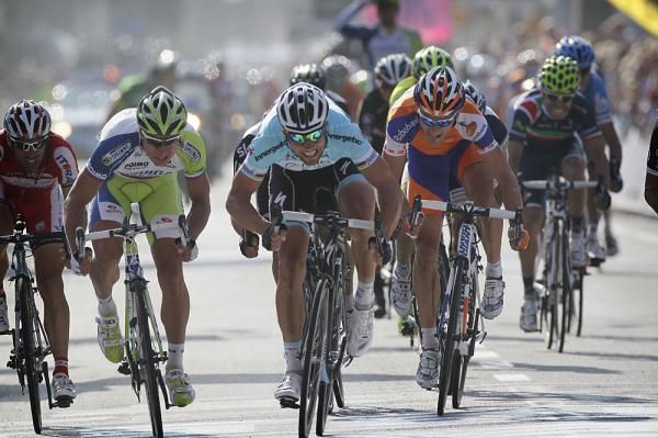 The sprint between Sagan, Boonen and Breschel in Gent-Wevelgem