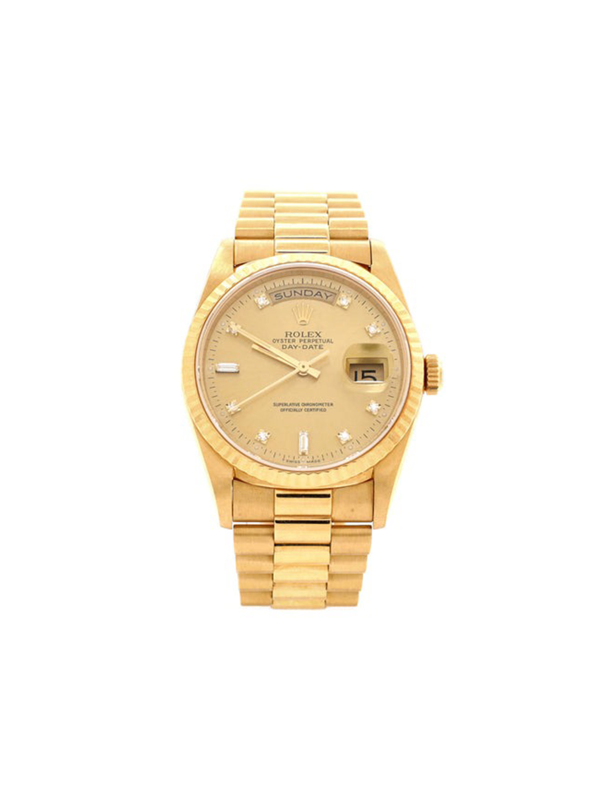Oyster Perpetual President Day-Date Automatic Watch Yellow Gold With Round and Baguette Diamond Markers 36