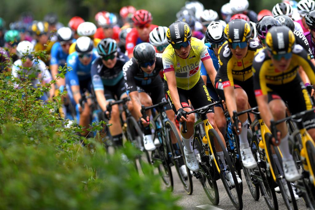 HARDENBERG NETHERLANDS AUGUST 25 Marianne Vos of Netherlands and Team Jumbo Visma Yellow Leader Jersey during the 23rd Simac Ladies Tour 2021 Stage 1 a 1344km stage from Zwolle to Hardenberg SLT2021 UCIWWT on August 25 2021 in Hardenberg Netherlands Photo by Luc ClaessenGetty Images