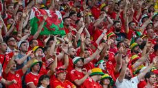 Welsh fans cheer on their team at the Ahmad Bin Ali Stadium in Qatar  