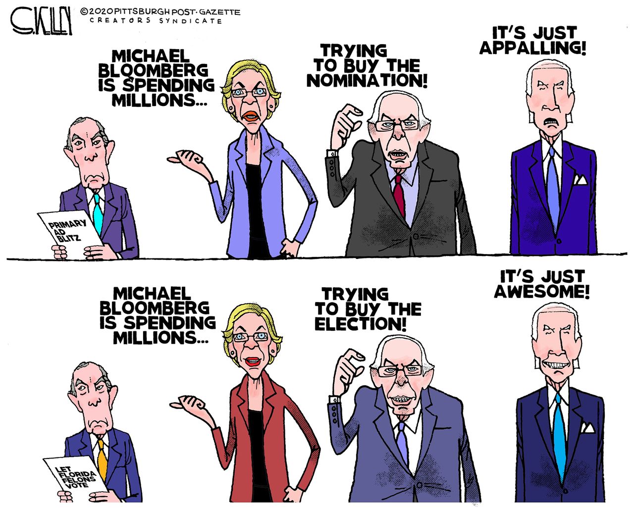 Political Cartoon U.S. Bloomberg 2020 election Biden