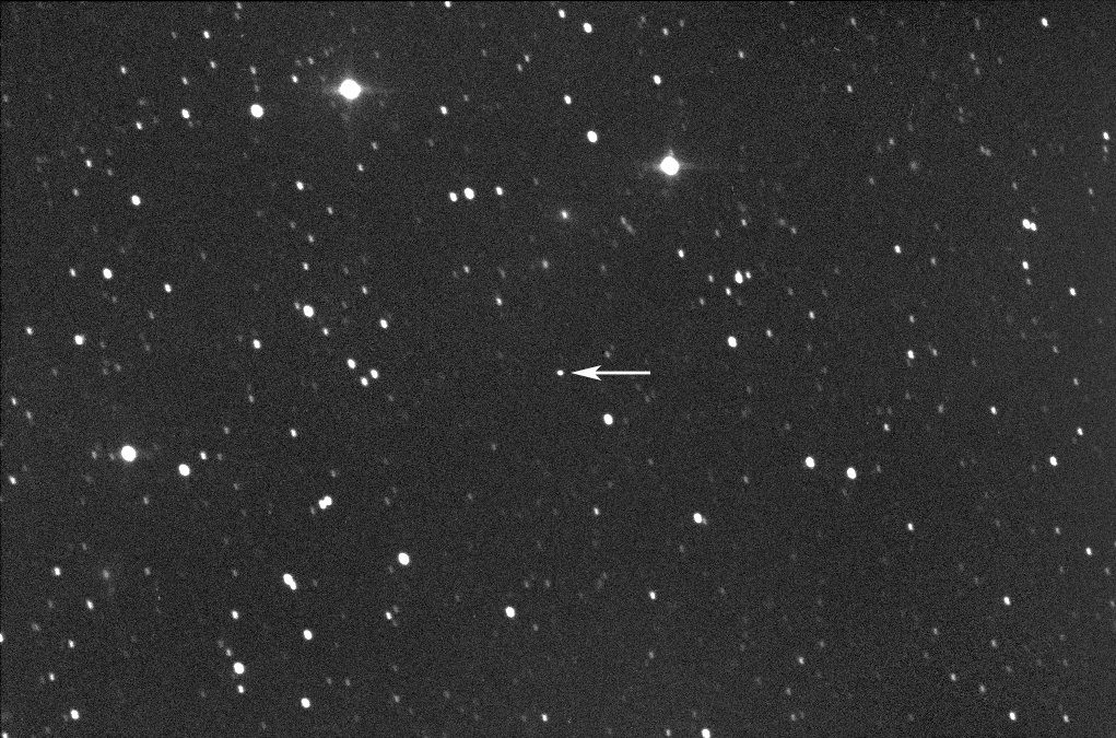 The asteroid 2001 FO32 is seen as it appeared on March 16, 2021 ahead of a close flyby on March 21 in this telescope image by astrophysicist Gianluca Masi of the Virtual Telescope Project.