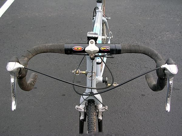 Dura-Ace 9 speed levers and drop-style bars make this almost passable as a road bike - until one sees the cantilever brakes.