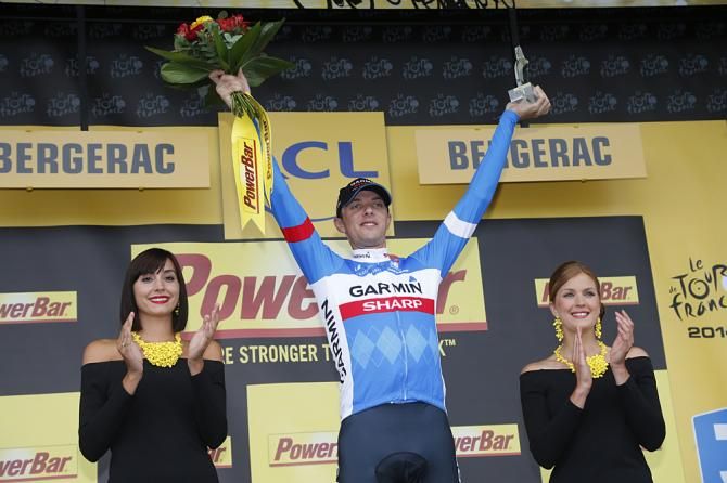 Ramunas Navardauskas (Garmin-Sharp) celebrates his Tour de France stage win in Bergerac
