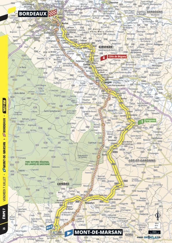 The map of stage 7 of the 2023 Tour de France