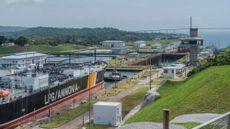 A petroleum and ammonia ship navigates the locks of the Panama Canal. 