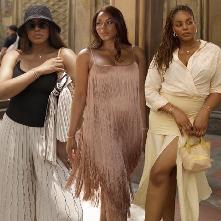 fashion collage featuring style influencer Kaye Bassey wearing chic summer outfits ideas for 2026