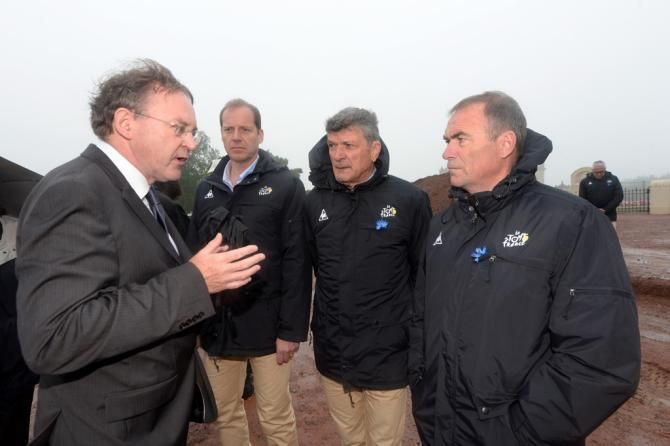 Christian Prudhomme and former Tour winners Bernard Hinault and Bernard Thevenet