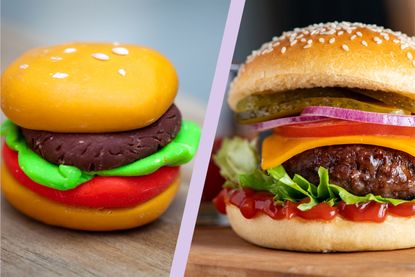 Play-Doh Burger and burger with lettuce and tomato