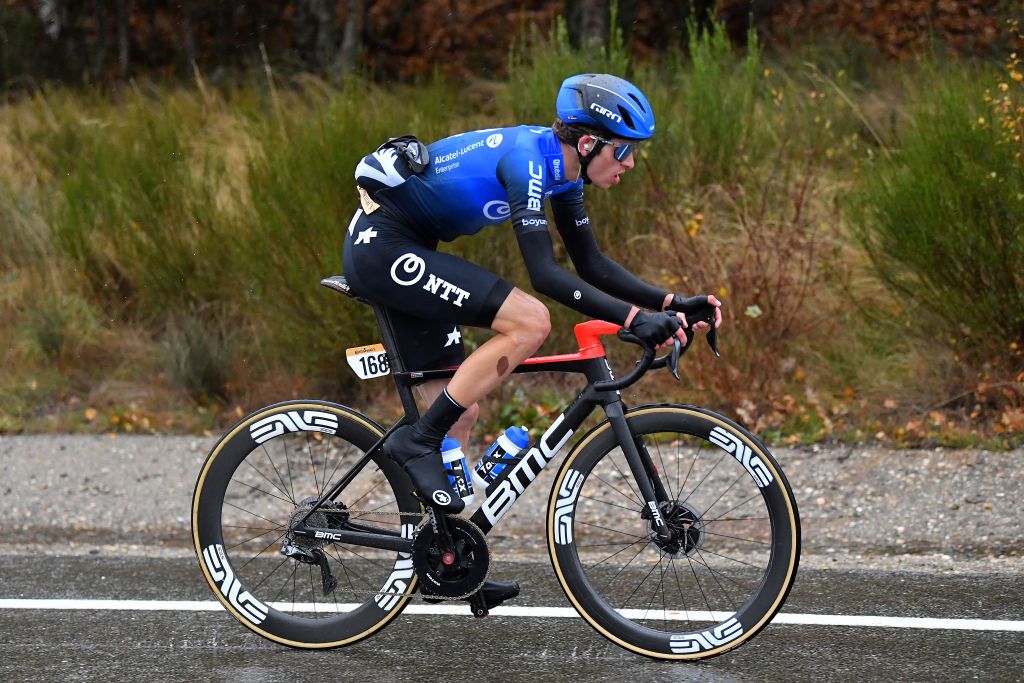 PUEBLA DE SANABRIA SPAIN NOVEMBER 05 Gino Mader of Switzerland and NTT Pro Cycling Team Breakaway during the 75th Tour of Spain 2020 Stage 15 a 2308km stage from Mos to Puebla de Sanabria 924m lavuelta LaVuelta20 La Vuelta on November 05 2020 in Puebla de Sanabria Spain Photo by Justin SetterfieldGetty Images