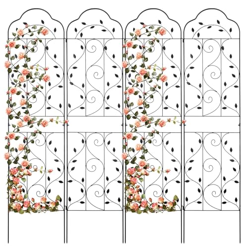 Hogardeck 4 Packs 84 * 19 Inch Metal Garden Trellis for Climbing Plants Outdoor,heavy Duty,black Coating Rustproof Trellis for Rose, Vegetable, Flowers, Expandable,perfect for Training Climbing Plants