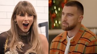 Taylor Swift is shown in the trailer for The End of an Era, and Travis Kelce is shown giving an NFL interview on Prime Video.