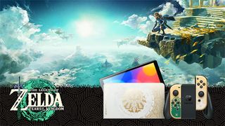Tears of the Kingdom Nintendo Switch OLED och en bild från spelet The Legend of Zelda: Tears of the Kingdom