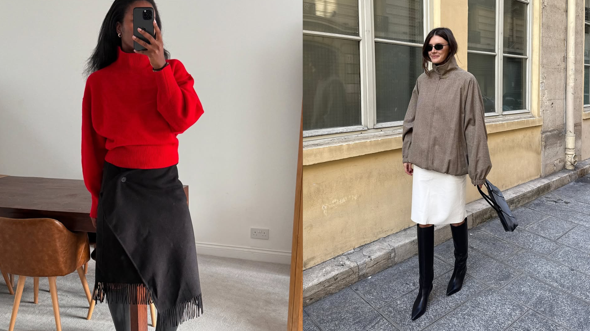 Women wearing fall boots with skirt outfits 2025.