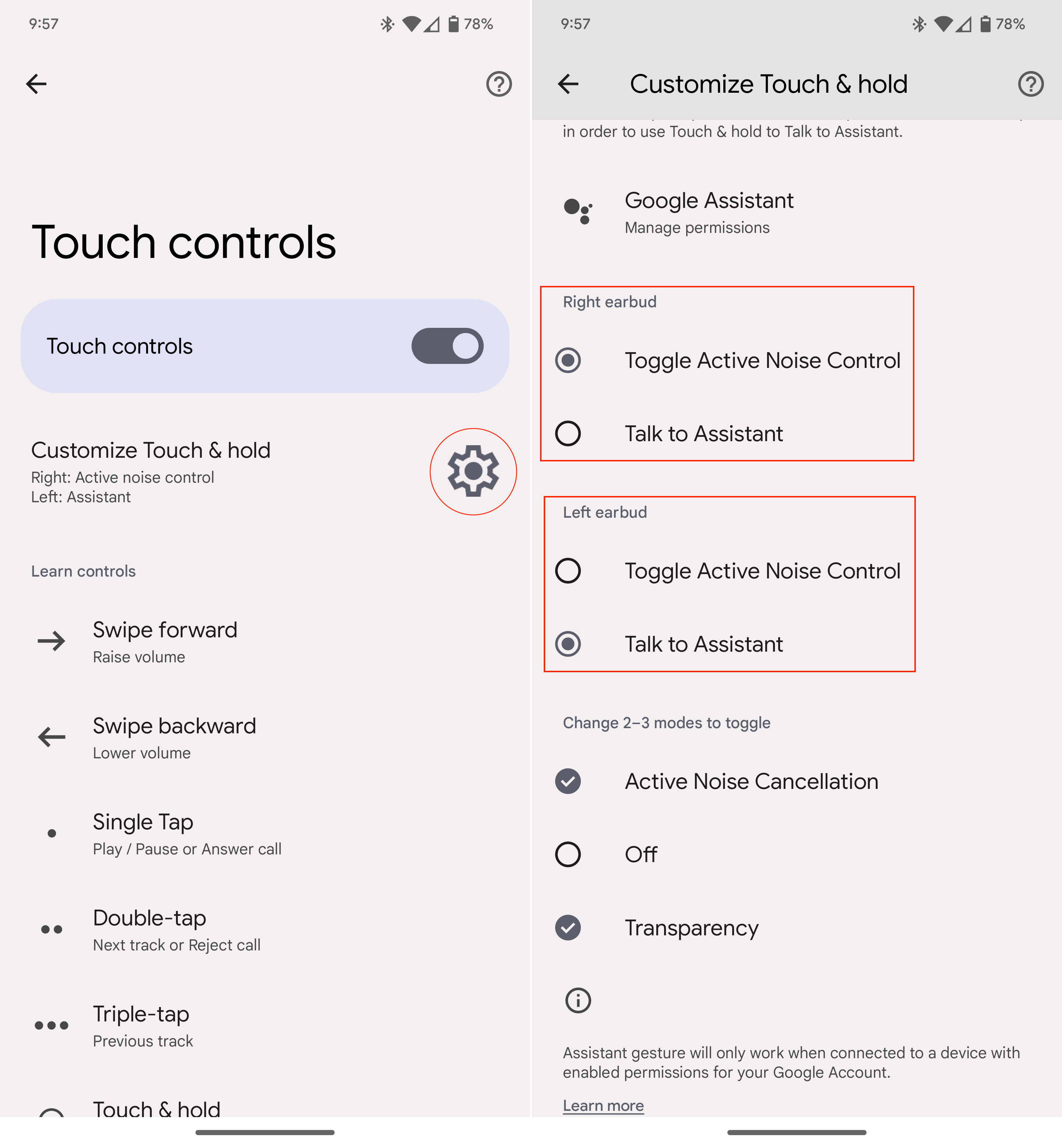 Personalización de la configuración del control táctil en Pixel Buds Pro