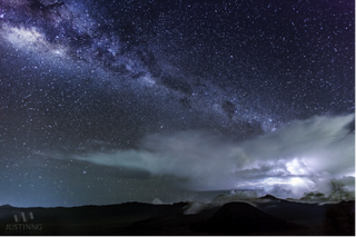 Lightning and Milky Way Over Mount Bromo
