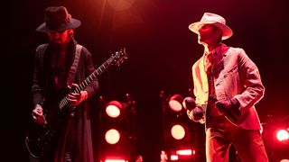 Guitarist Dave Navarro (L) and singer Perry Farrell of Jane&#039;s Addiction perform at Red Hat Amphitheater on September 03, 2024 in Raleigh, North Carolina.