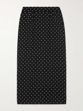 Printed polka dot stretch silk midi skirt