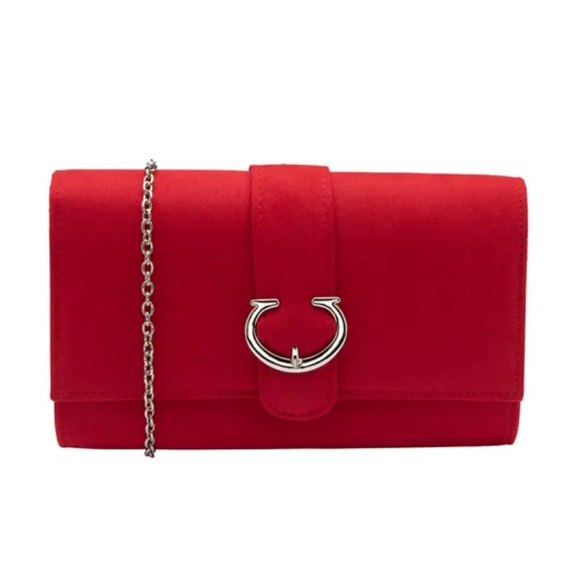 red clutch bag